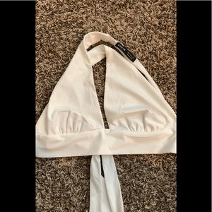 SHEIN White Ribbed Halter Tie-Back Crop Top